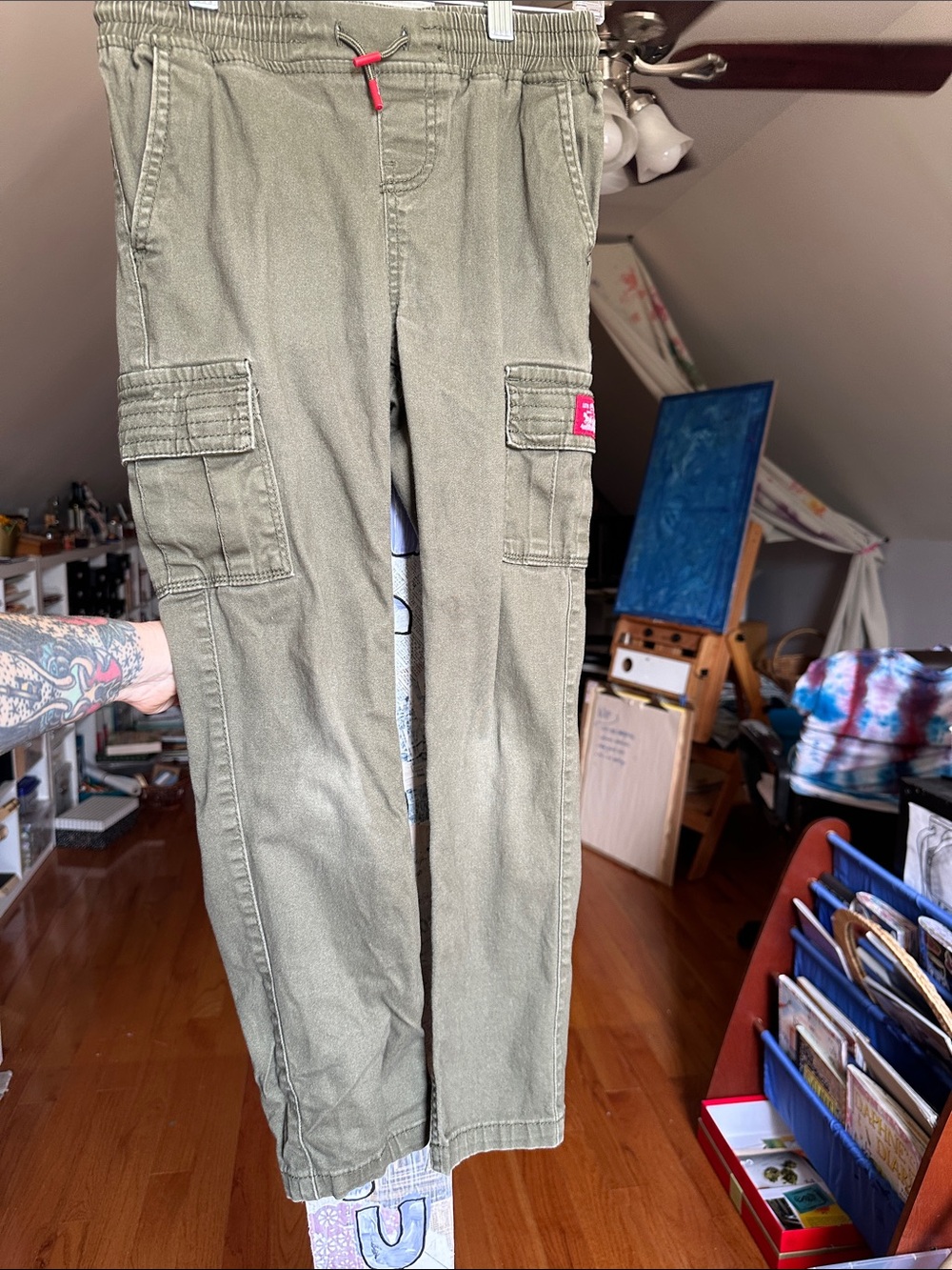 Levi's Olive Cargo Pants with Red Drawstring Accent